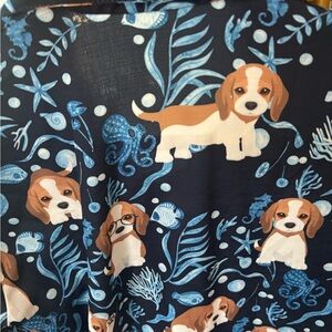 Blue and Brown Dog Print Fabric top nwot